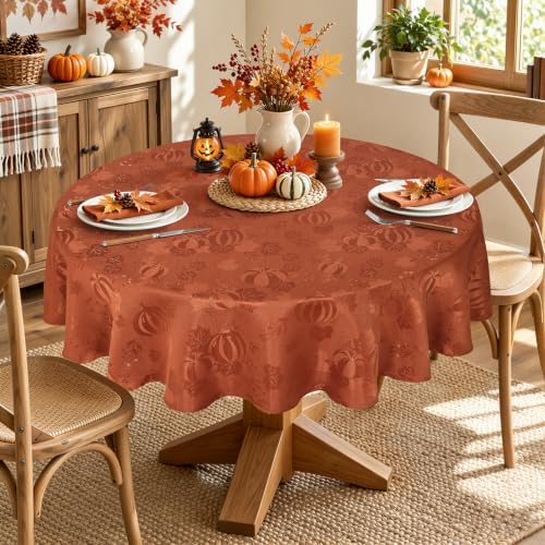Smiry 60x60 Inch Thanksgiving Jacquard Round Table Cloth for Fall