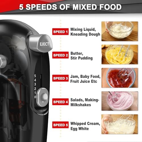 Lord Eagle Hand Mixer Electric Handheld 400W 5-Speed Lightweight, Black