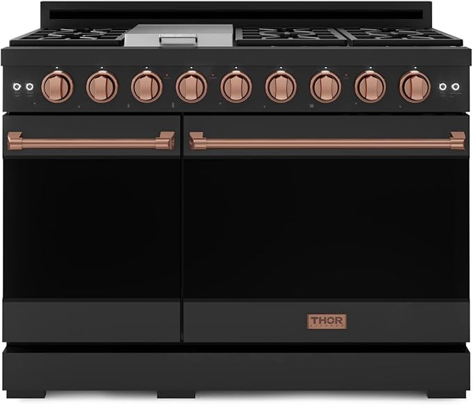 Gordon Ramsay by THOR Kitchen 48 Inch Professional Liquid Propane Range with Tilt Panel Touch Control in Black/Rose Gold