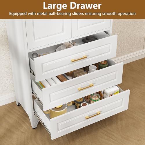 Polup 75" Metal Storage Cabinet, Kitchen Pantry Cabinet with 3 Drawers