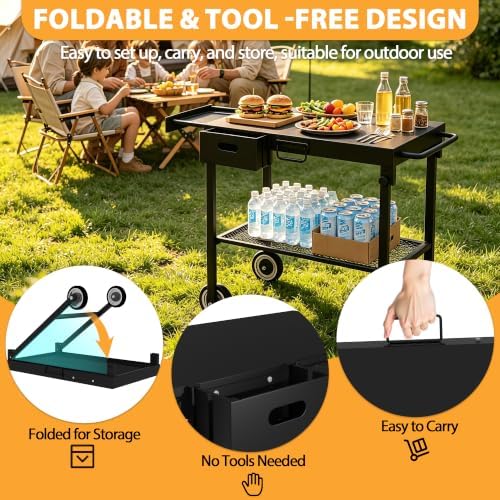 Outdoor Grill Cart,Outdoor Garden Patio BBQ Kitchen Food Prep Table Cart