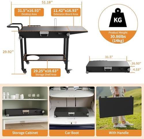 Portable Grill Cart for Blackstone Griddle, 440lb Foldable Outdoor Grill Table with Wheels for Ninja, 31" W x 17" D Blackstone Griddle Stand with Caddy Fit 17” or 22”, Black