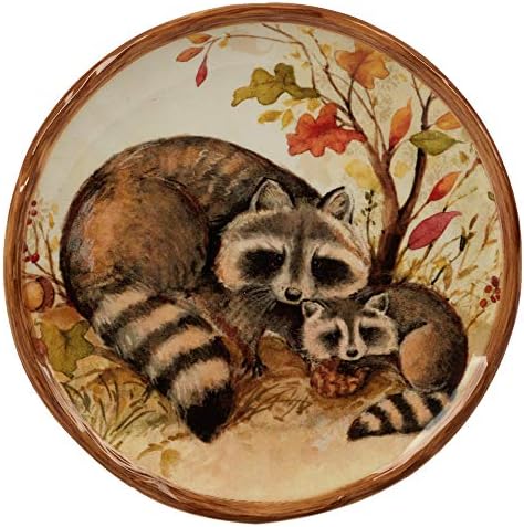 Pine Forest 6" Ceramic Canape/Luncheon Plates, Set of 4 – Woodland Animal Autumn Dishware Featuring Owl, Fox, Deer & Raccoon – Perfect for Appetizers, Desserts, Snacks & Fall Entertaining