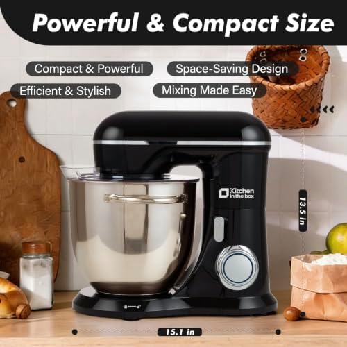 Kitchen in the box 6.5 QT Stand Mixer, 10-Speed Electric Mixer (Black)
