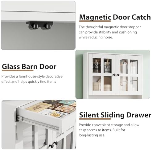 IDEAHOUSE 72" Kitchen Pantry Cabinet with Glass Doors & Drawer, White