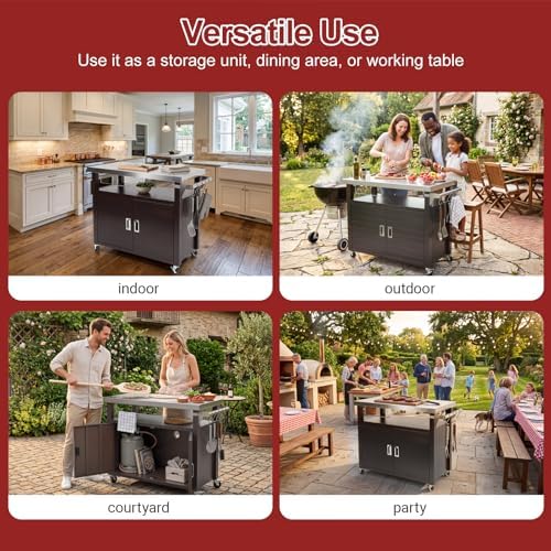 Outdoor Grill Cart with Stainless Steel Top and Cabinet