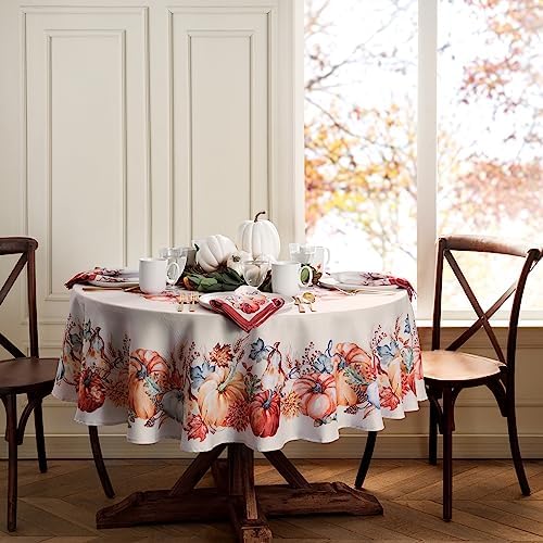 Botanical Harvest Pumpkin Engineered Tablecloth, Multicolor - 60" W x 84" L Oval