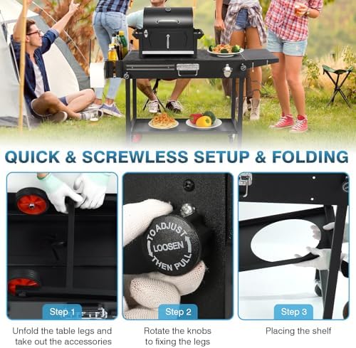 IRONWALLS Foldable Grill Cart Outdoor with Wheels, 31"L x 17" W x 27.5"H