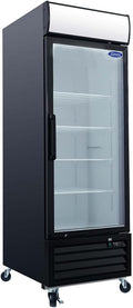 Glass Door Merchandiser Freezer 19.2 Cu.ft Swing Door Commercial Reach-In Display Freezers with LED Top Panel Upright Freeze Storage (1 Door)