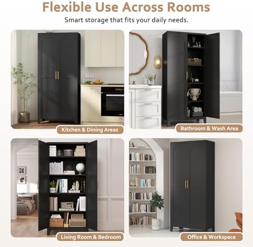 Zevemomo 71" Metal Pantry Cabinet with 4 Adjustable Shelves and 2 Doors