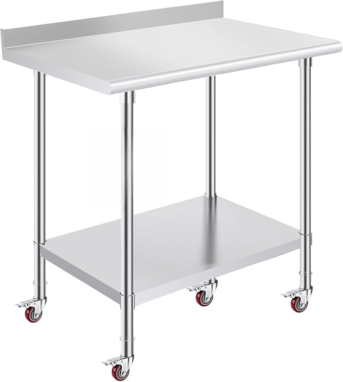 OSTBA Stainless Steel Table for Prep & Work 24x36 Inches with Casters Wheels and Backsplash, NSF Metal Commercial Heavy Duty Table with Adjustable Undershelf for Restaurant Kitchen Home and Hotel