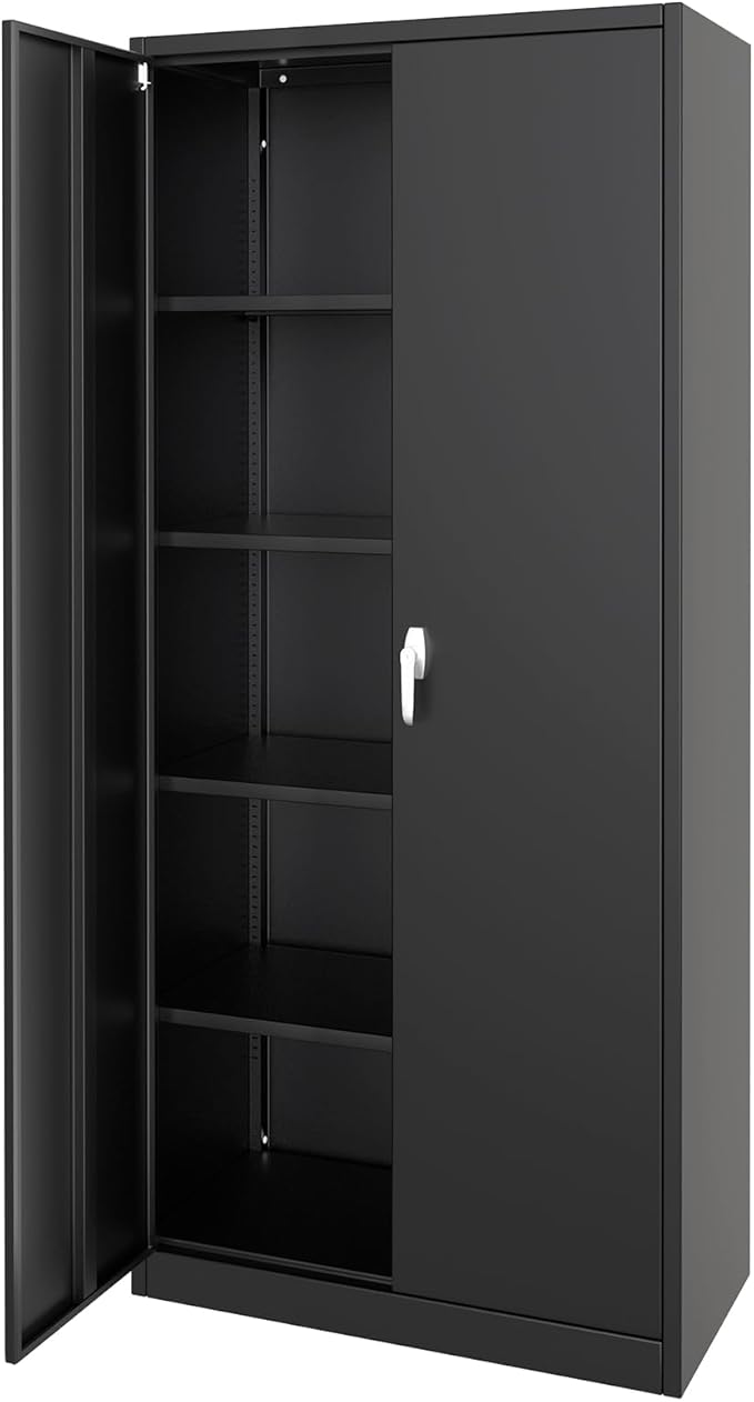 GarveeHome Metal Storage Cabinet with Lock, Steel Tool Cabinet with 4 Adjustable Shelves and 4 Adjustable Feet,Storage Organization for Home, Garage, Office, Shop 71" H