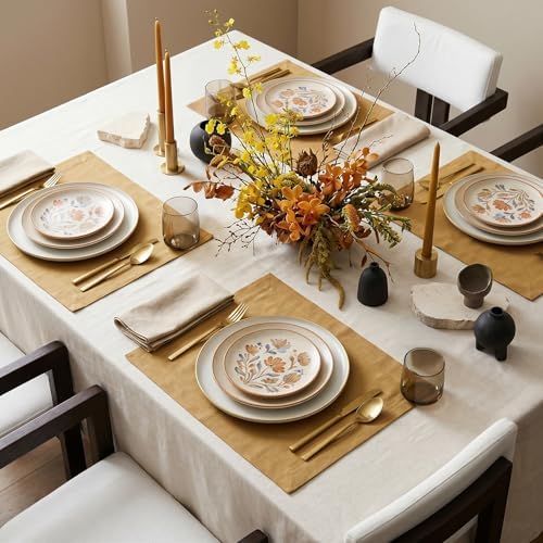 Solino Home 100% Pure Linen Placemats Caramel, Fete 14 x 19 in, Set of 4