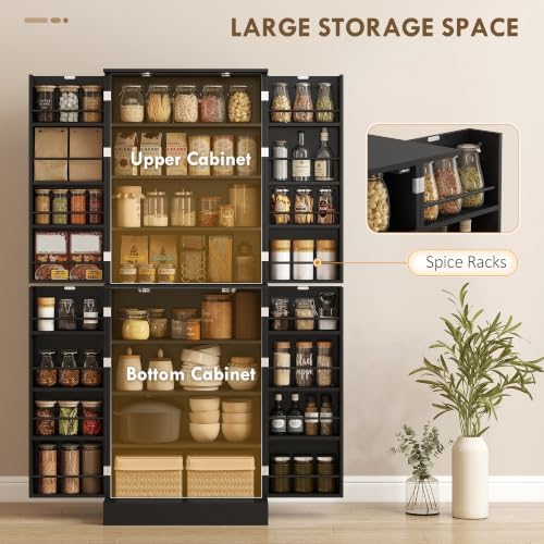HOMCOM 65" Kitchen Pantry Storage Cabinet 16 Door Shelves Black