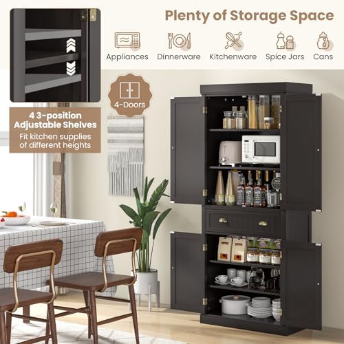 Tangkula 72" H Pantry Cabinet, Large Tall Storage Cabinet with Doors, Black
