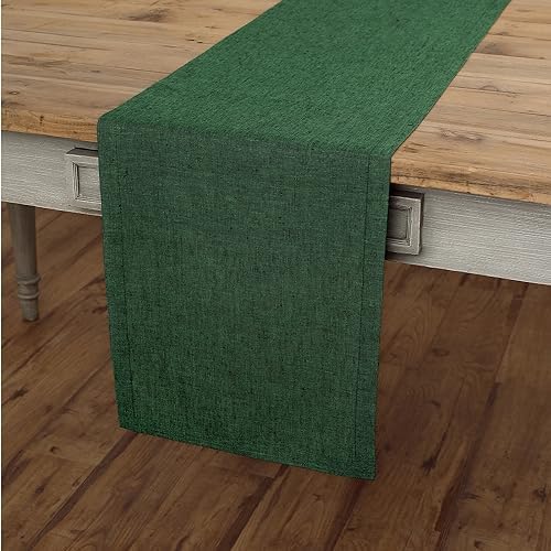 Solino Home 100% Pure Linen Table Runner Green Woven, Athena 14 x 48 in