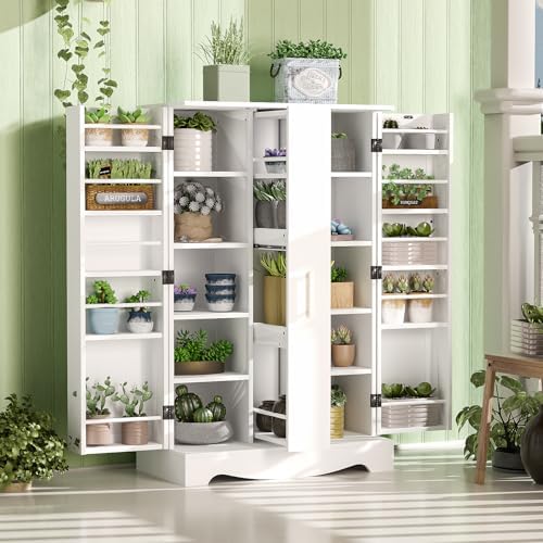 kepptory 47" Kitchen Pantry Cabinet with Adjustable Shelves and Drawer, Buffet Cupboards Storage Cabinet for Home Office Use (White, 16" D x 30" W x 47" H)