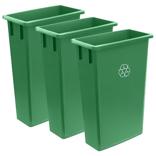 3 Pack 23 Gallon Waste Bin, Heavy-Duty Trash Can, Slim Rectangular Garbage Bin, Durable Waste Container, Recycling Bin, Plastic Wastebasket for Kitchen, Garage, Hotels, Restaurants, Office