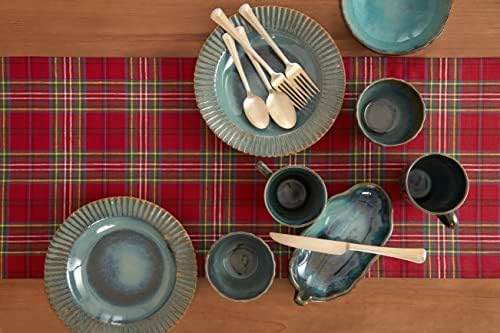 Solino Home 100% Linen Table Runner Red, Classic Tartan Plaid 14 x 156 in