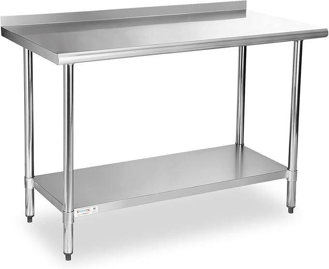 STABLEINK NSF Stainless Steel Prep and Work Table 24 x 60 Inches 5ft Heavy Duty Metal Table with Backsplash and Undershelf for Commercial Kitchen, Restaurant,Home, Laundry Room