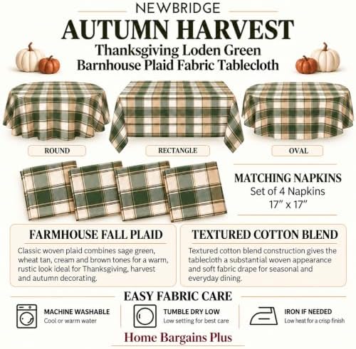 Newbridge Thanksgiving Green Barnhouse Plaid 52 x 70” Rectangle Tablecloth