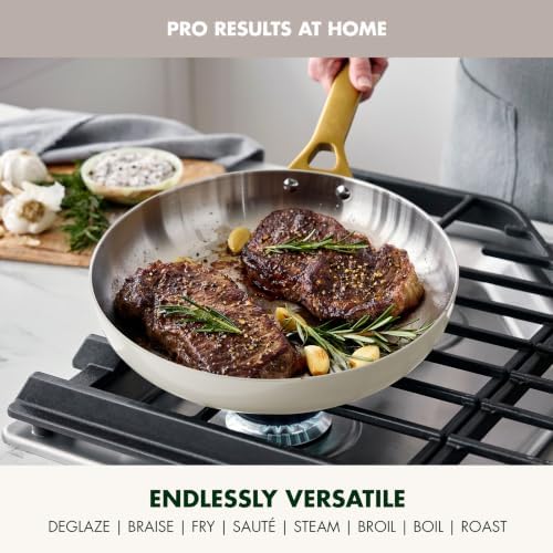 GreenPan Stainless Steel Tri-Ply Reserve 8” Frying Pan Skillet, Cream White