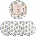 Ridhi Floral Block Print Round Placemats 15 in, Set of 4, Mughal Buta Blue