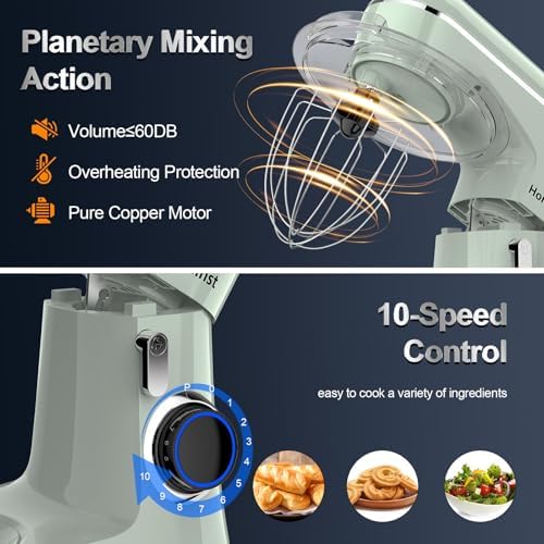 Honinst Stand Mixer, 6.5QT 10-Speed Tilt-Head 3-IN-1 Electric Food Mixer