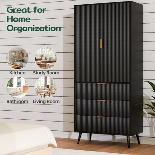 NicBex Kitchen Pantry Cabinet with 3 Drawers & Adjustable Shelves, Black