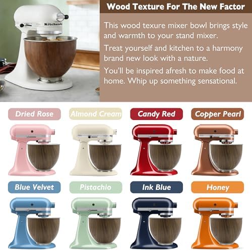 Wood Grain 5 Qt Stainless Steel Mixer Bowl for Kitchenaid Tilt-Head Mixer