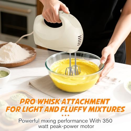 Showvigor Electric Hand Mixer with 5 Stainless Steel Whisks,5 Speed,Ivory
