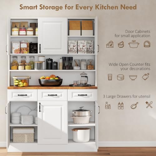 HOMCOM 71" Kitchen Pantry Cabinet with Wide 2-Tier Microwave Stand White