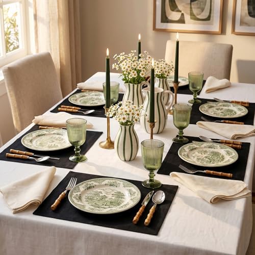 Solino Home 100% Linen Woven Placemats Black, Fete 14 x 19 in, Set of 6