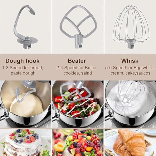 Electric Stand Mixer with LED Display & Timer 6.5QT Bowl Stainless Steel, 1350W 6-Speeds Kitchen Stand Up Mixer for Baking Cakes Cookie Bread Salad Food with Egg Whisk, Dough Hook, Beater