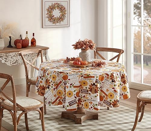 Newbridge Happy Thanksgiving Turkey 70 Inch Round Vinyl Tablecloth
