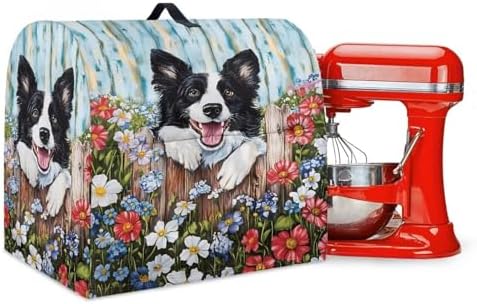 Generic Cute Border Collie Stand Mixer Cover, Kitchen Dust Cover for 6-8 Quart Stand Mixer, Lightweight, Waterproof, Polyester, Drawstring Closure, Two