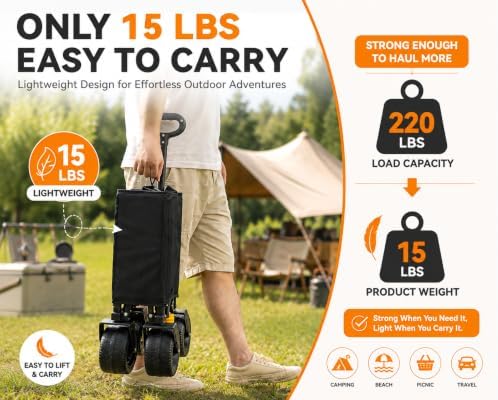 Collapsible Folding Wagon Cart 220 LBS Heavy Duty Utility Beach Wagon
