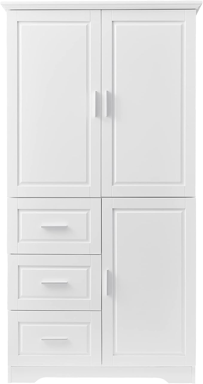 62.5" Storage Cabinet with Doors and Drawers, Kitchen Pantry Cupboard Shelf Organizers for Home, Bathroom and Living Room, Solid Wood Legs, Gray
