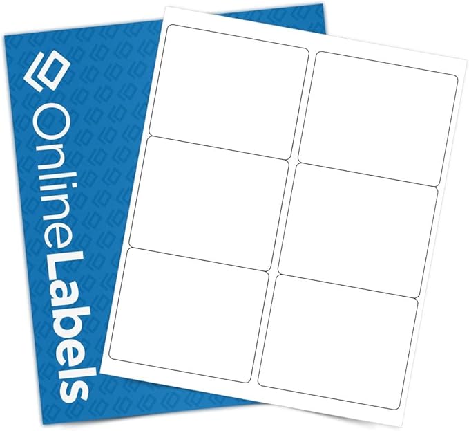4 x 3.33 Rectangle Shipping Labels - Permanent, White Matte - Wine, Pallet Labels - 6-Up - Pack of 60,000 Labels, 10,000 Sheets - Inkjet/Laser Printers - Online Labels