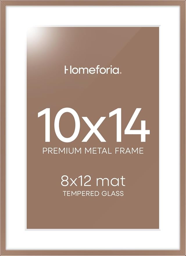 Homeforia 10x14 Picture Frame Mocha, High End Metal 10x14 Poster Frames with Mat for 8x12, 10 x 14 Mocha Frame Matted to 8 x 12 inch Photo, 10by14 Thin Hanging Frames, Tempered Glass, Wall Kit, Set of 1