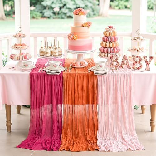 6 Pcs Hot Pink and Orange Cheesecloth Table Runners 118"