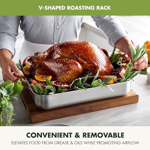 GreenPan Reserve 16” x 13” Tri-Ply Stainless Steel Roasting Pan with Rack