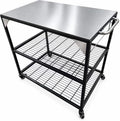 Outdoor Pizza Oven Table, Grill Cart with Wheels, Metal BBQ Prep Table and Outdoor Cooking Station, Compatible with Ooni Pizza Ovens and Blackstone Griddles