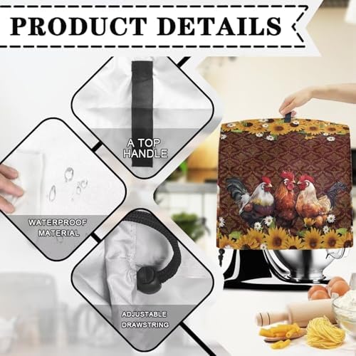 3D Rooster and Sunflower Stand Mixer Cover Waterproof Mixer Dust Cover Fits All Tilt Head & Bowl Lift Models Kitchen Aid Mixer Covers Protector