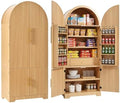Merax 72" Tall Arched Cabinet Kitchen Pantry with 4 Doors, Fluted Storage Cabinets with 3 Adjustable Shelves & 1 Hidden Drawer & 8 Door Shelves, Versatile Cupboard for Kitchen, Dining Room, Natural