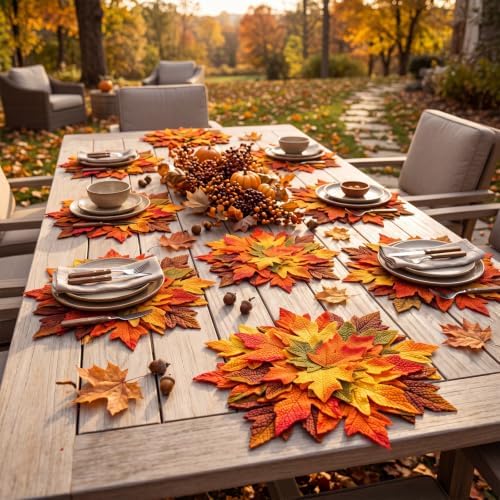 SmoothNovelty 8 Pcs 15" Fall Placemats, Thanksgiving Leaf Mats, Multicolor