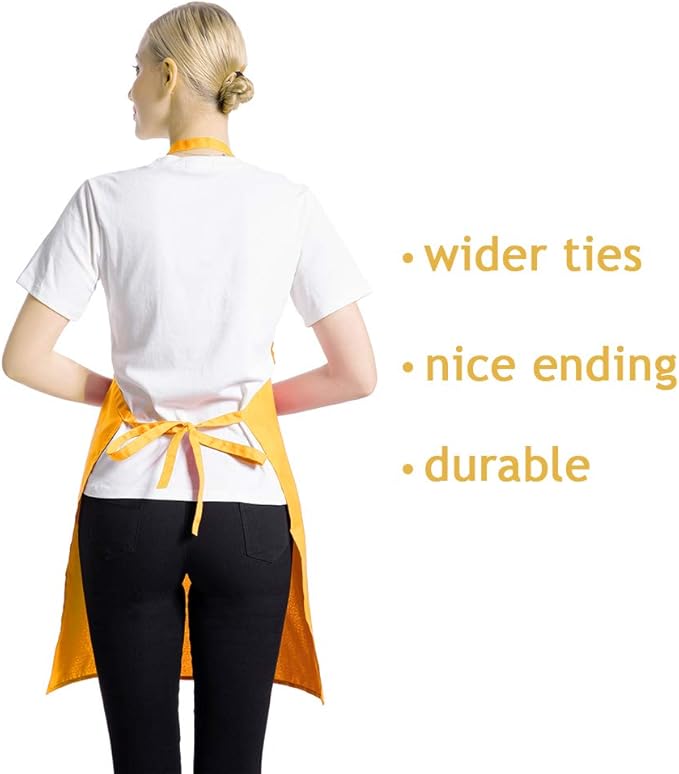Total 15 PCS Plain Yellow Color Bib Aprons Bulk for Women Men Adult -Unisex Aprons with 2 Front Pockets (Yellow-15PCS)