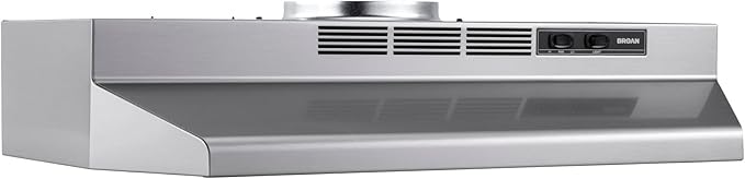 Broan-NuTone F4024SF Inch Fingerprint Resistant Convertible, 230 Max Blower CFM, 24", Stainless Finish with PrintGuard Under-Cabinet Range Hood