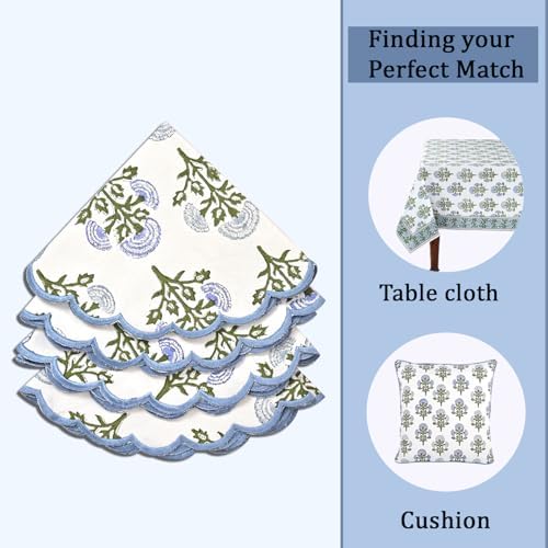 Ridhi Floral Block Print Round Placemats 15 in, Set of 4, Mughal Buta Blue