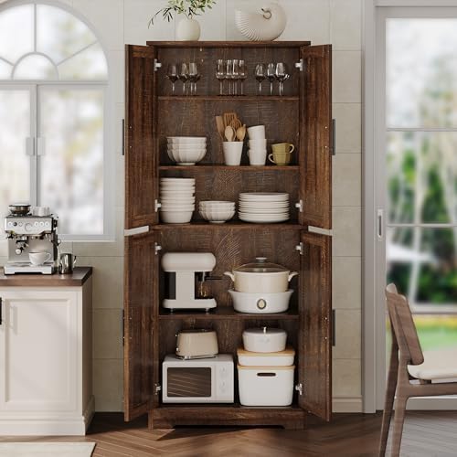 70" Tall Pantry Cabinet, Kitchen Pantry Cabinet with Doors and Adjustable Shelves, Freestanding Cupboard, Tall Storage Cabinet for Bathroom, Dining Room, Living Room, Brown